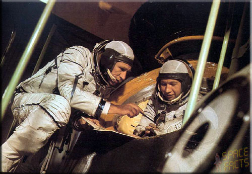 Экипаж "Союза-15" Геннадий Сарафанов (справа) и Лев Дёмин во время подготовки к полёту.