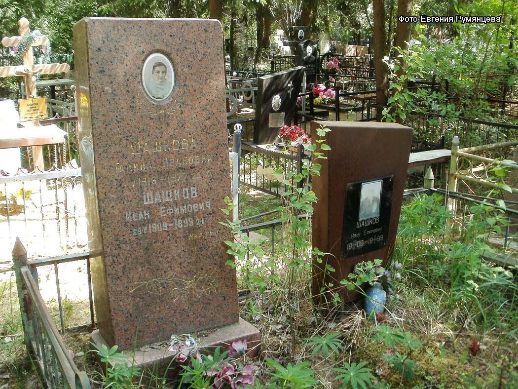 Московская область, Пушкинский район, Невзоровское кладбище (уч. № 17). Надгробия на могилах И.Е. Шашкова и его супруги (май 2012 года)